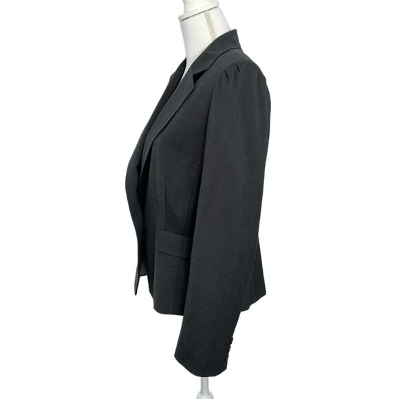 Tahari Dark Gray Cropped Blazer Button Closure Career Ruche Shoulders Size 10 - Picture 7 of 11